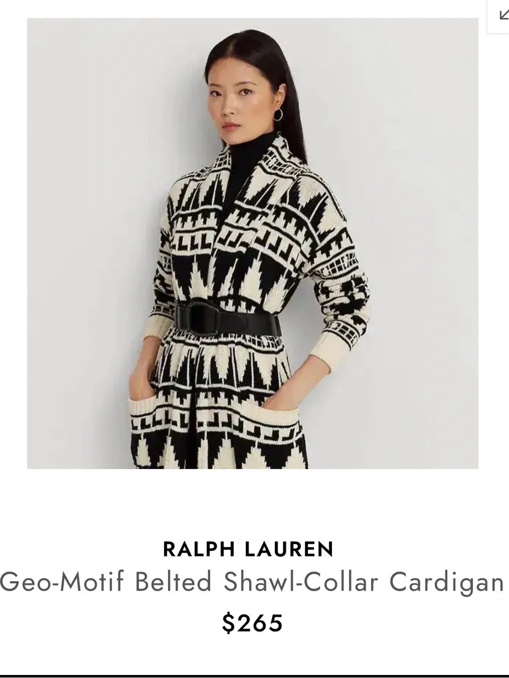 Ralph Lauren Black and White Geometric Shawl Cardigan - Picture 6 of 9